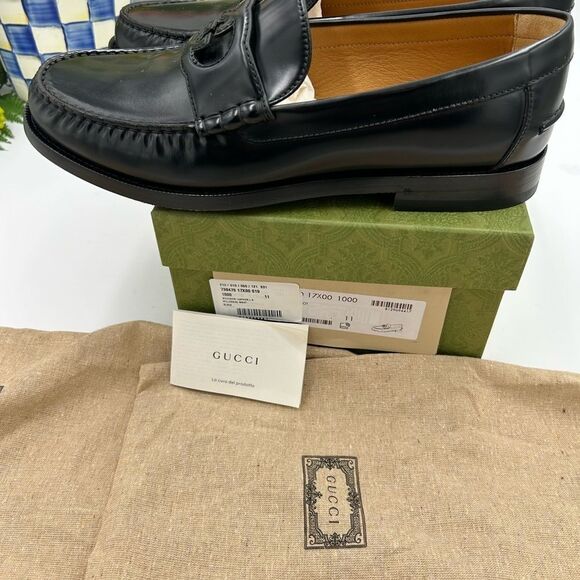 Men’s Gucci interlocking GG  Leather loafers size 11 made in Italy - Picture 9 of 13